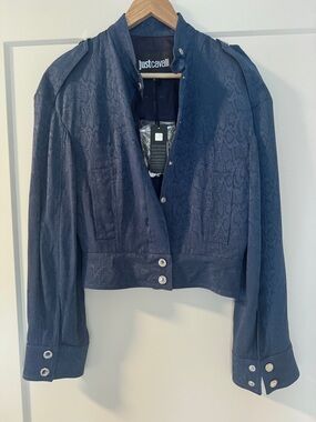 Just Cavalli Snakeskin Effect Cropped Jacket Satin Viscose